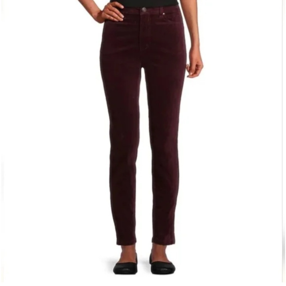 John Mark High Waist Velvet Ankle Skinny Pants in Wine NWT